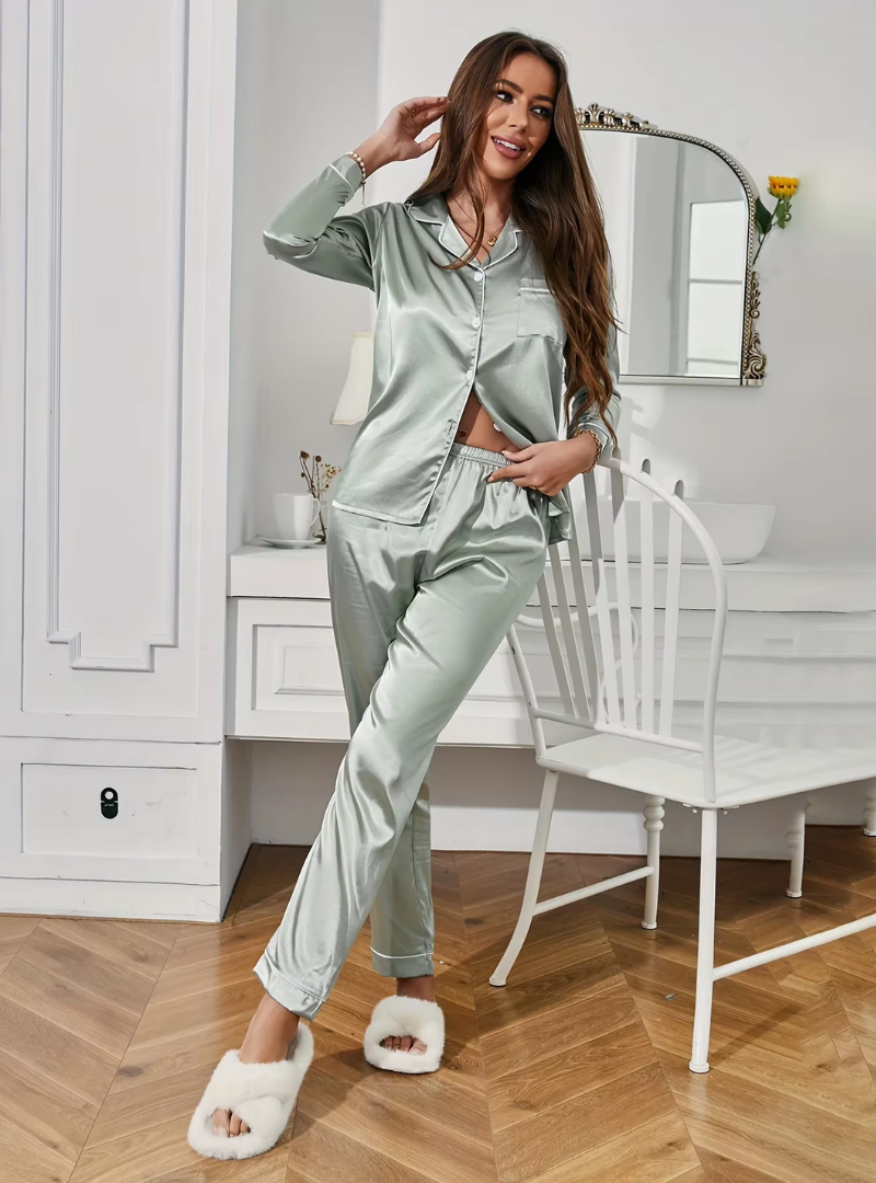 silk pyjamas - green