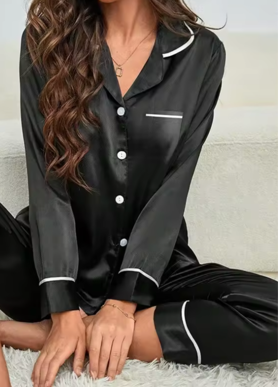 silk pyjamas - black