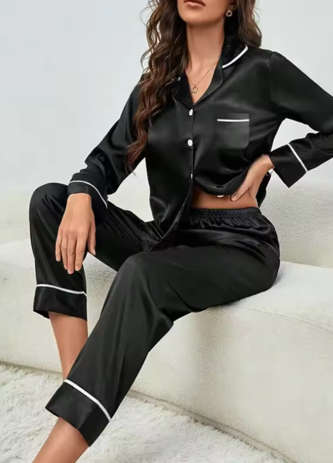 silk pyjamas - black